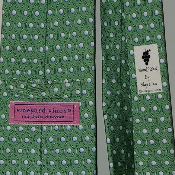 Vineyard Vines Golf Theme 100% Silk Tie Green OS - Picture 2 of 6